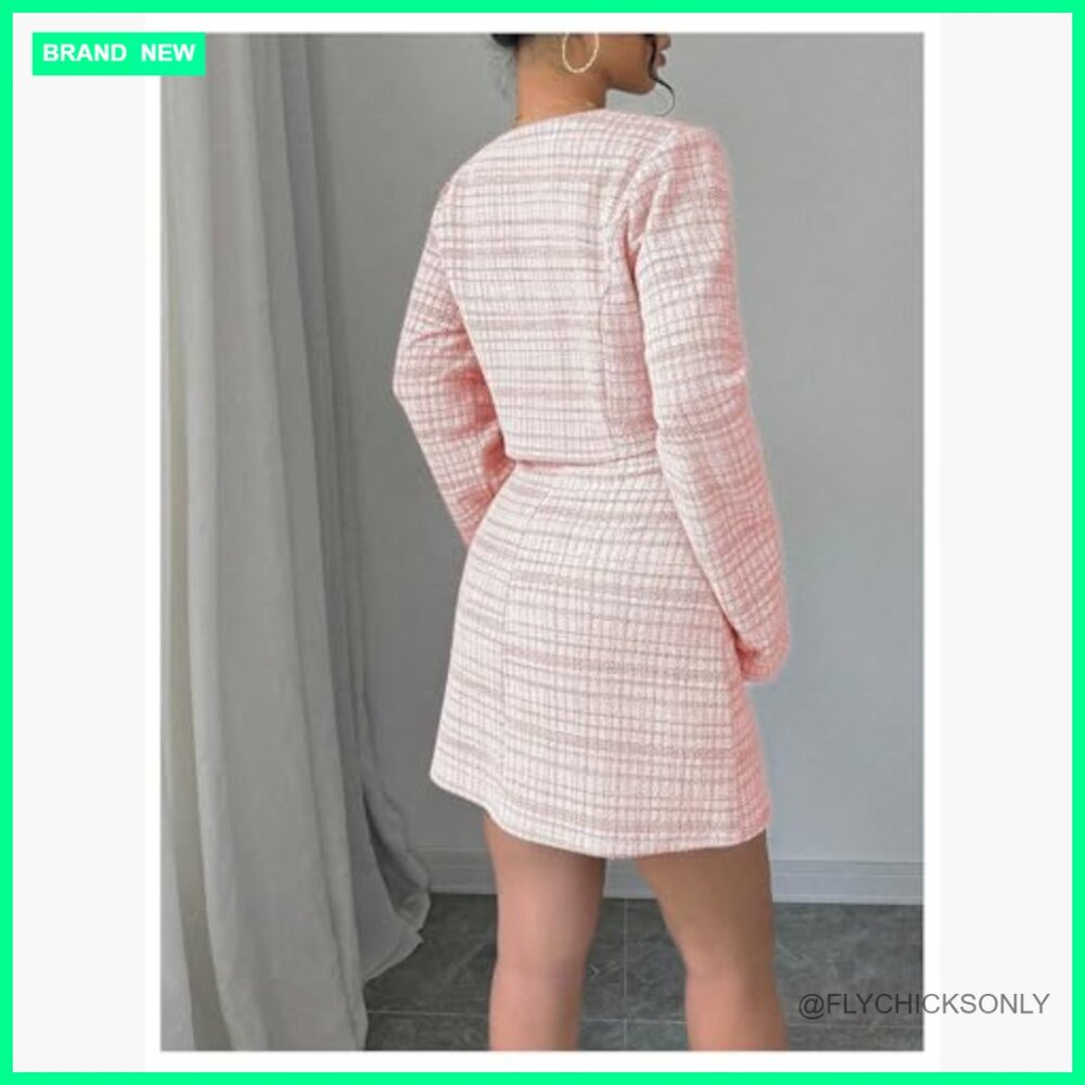 Polyester Plaid Cropped Jacket And Sleeveless Min… - image 2